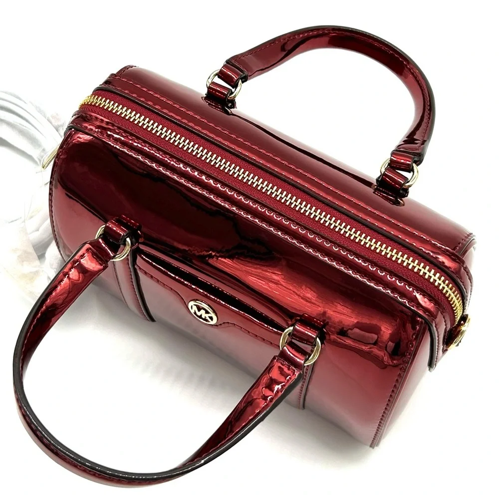 Michael Kors Jet Set Small Patent Duffel Crossbody Bag Cherry